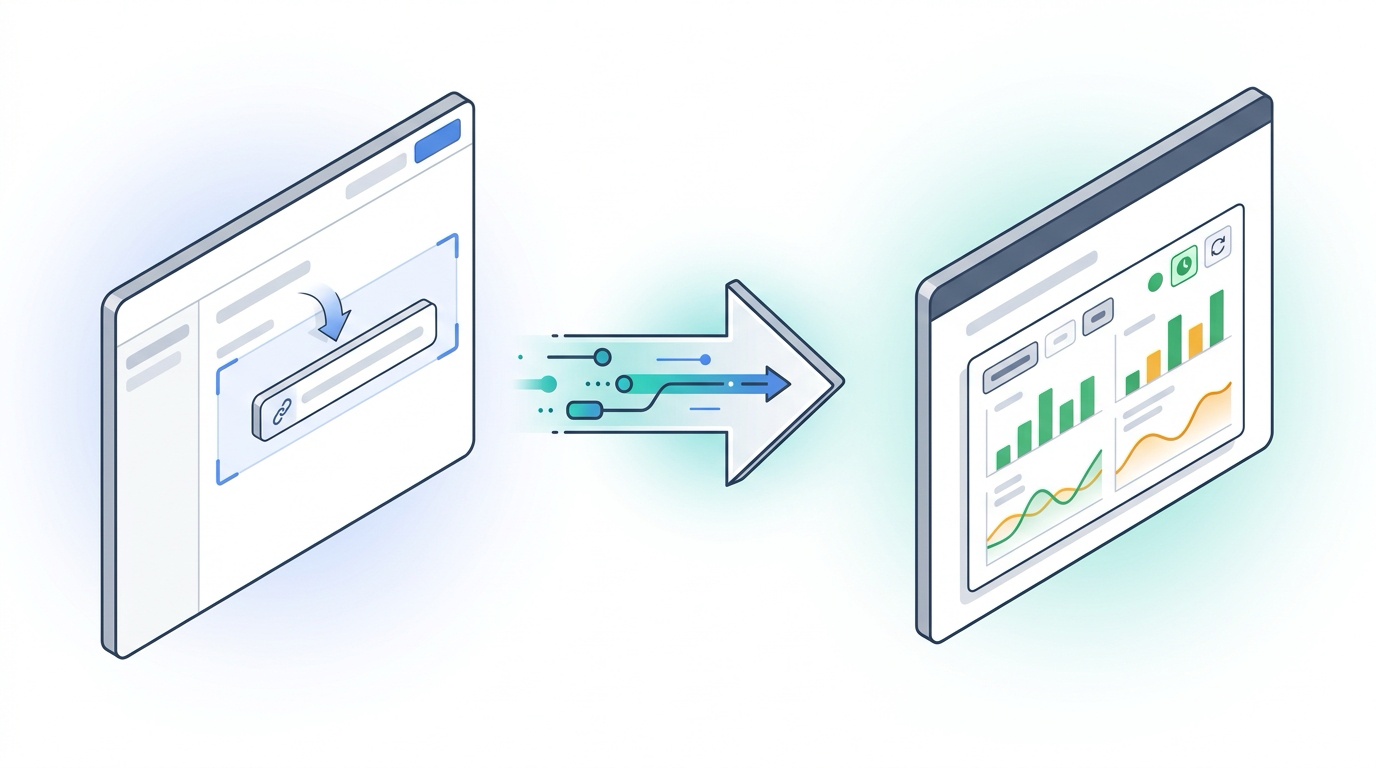 Workflow illustration showing a Grafana URL pasted into a Confluence page, converted into a GrafanaSight macro, and rendered as a refreshable live panel snapshot