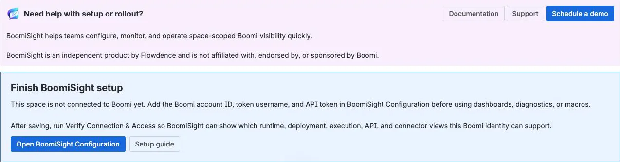 BoomiSight setup required panel