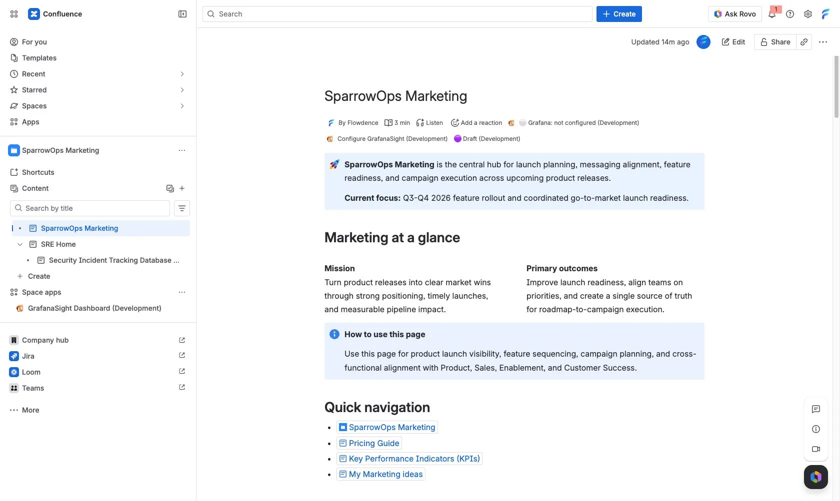 Confluence page before GrafanaSight is configured