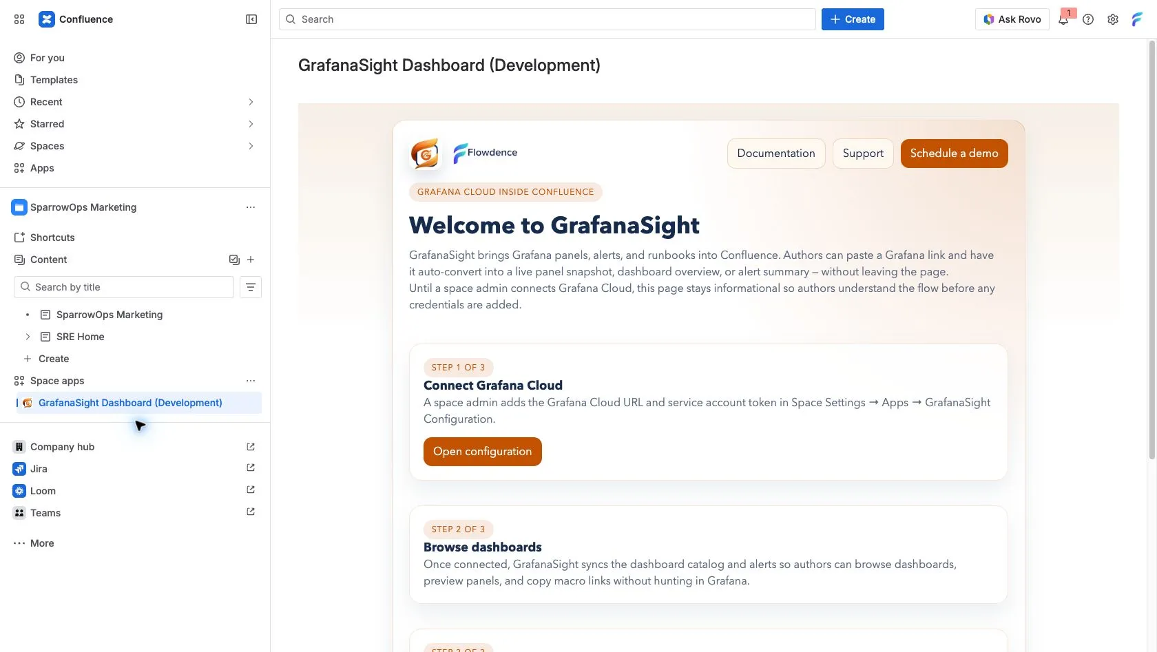 GrafanaSight onboarding screen
