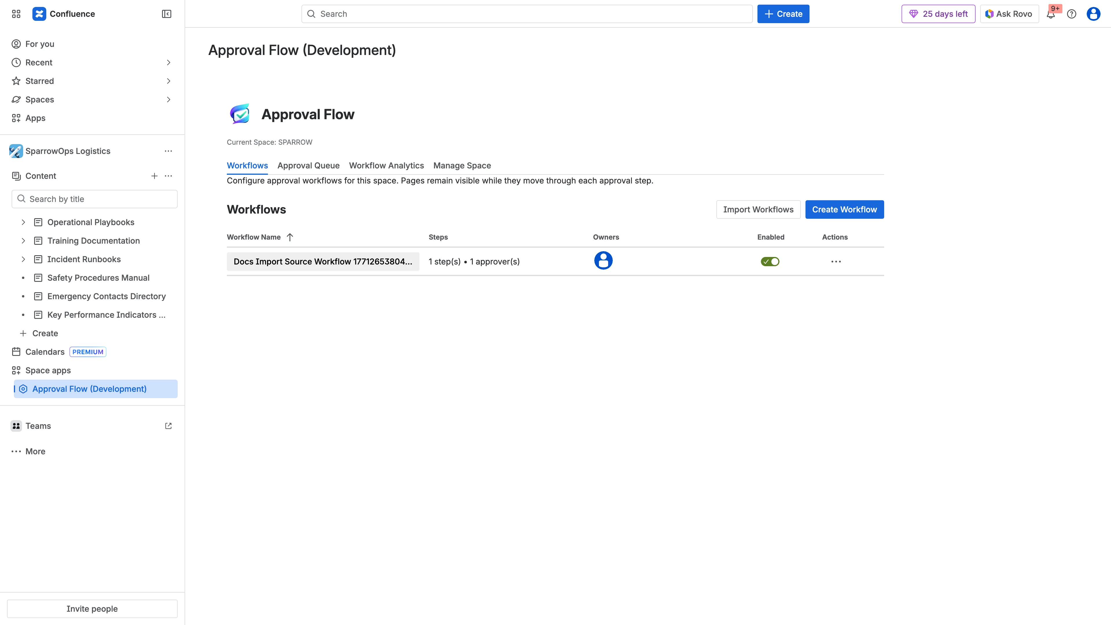 Approval Flow app opened in space