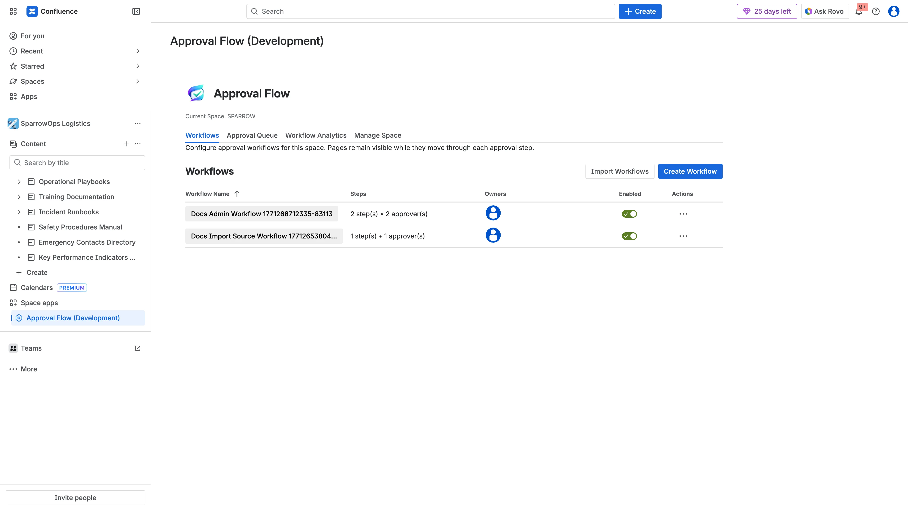 Workflow created in table