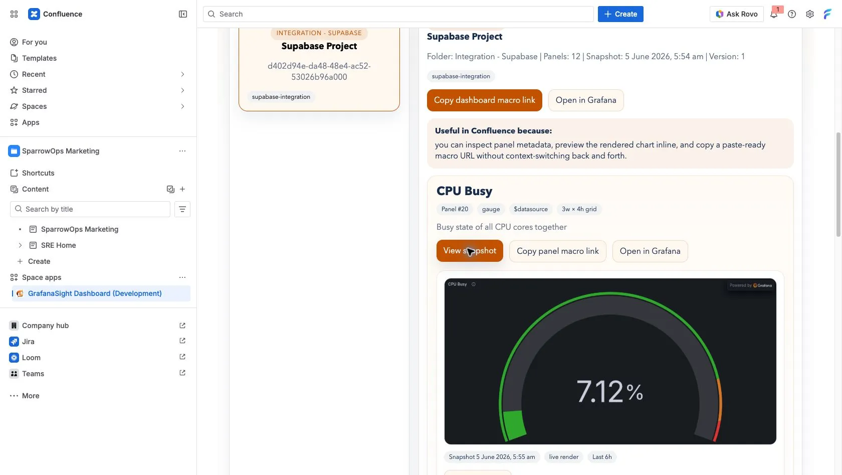 Supabase CPU Busy panel preview in GrafanaSight