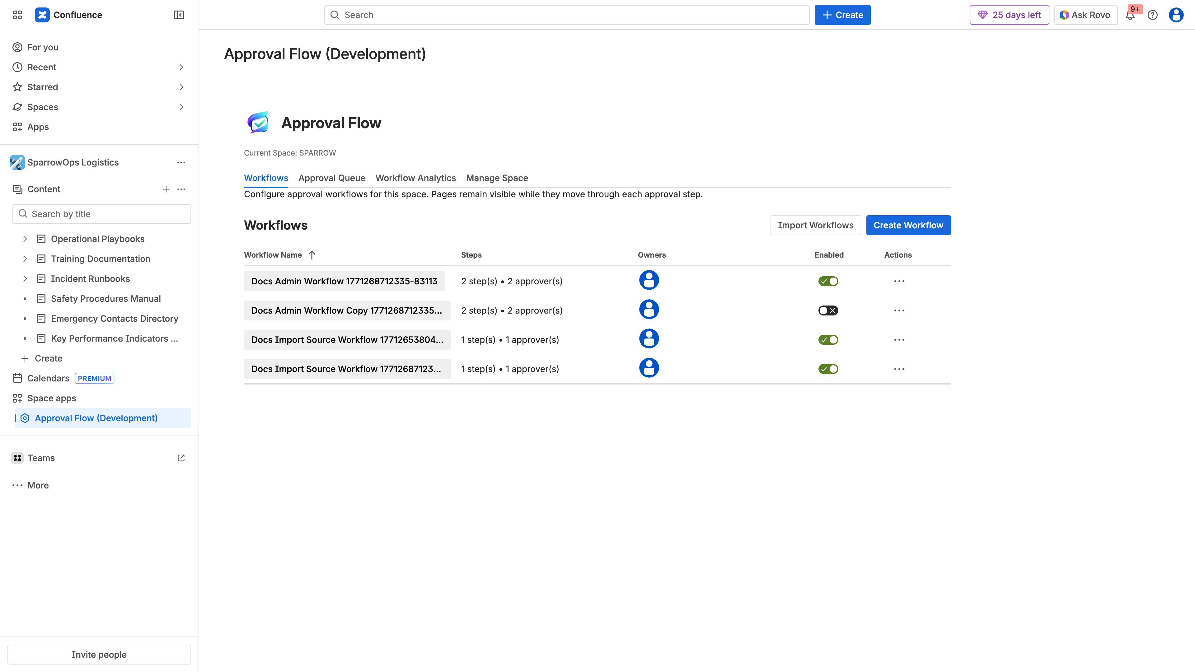 Imported workflow visible