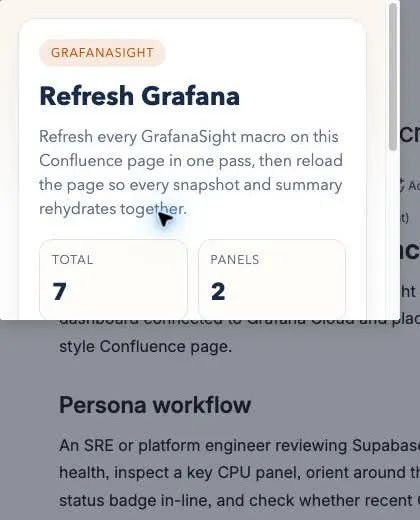 GrafanaSight page refresh modal top counts