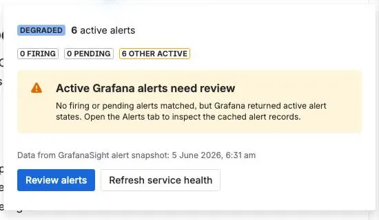 GrafanaSight service-health byline popup