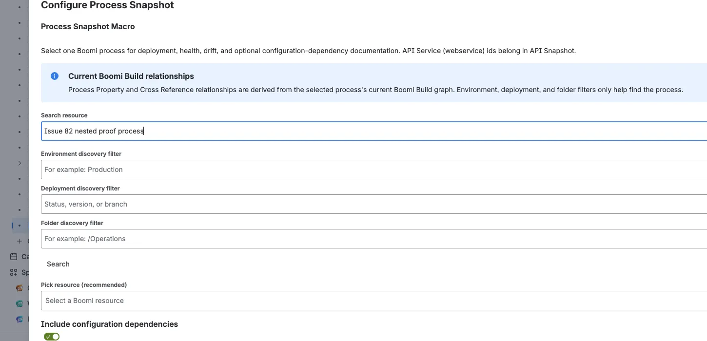 Process Snapshot configuration dependency option