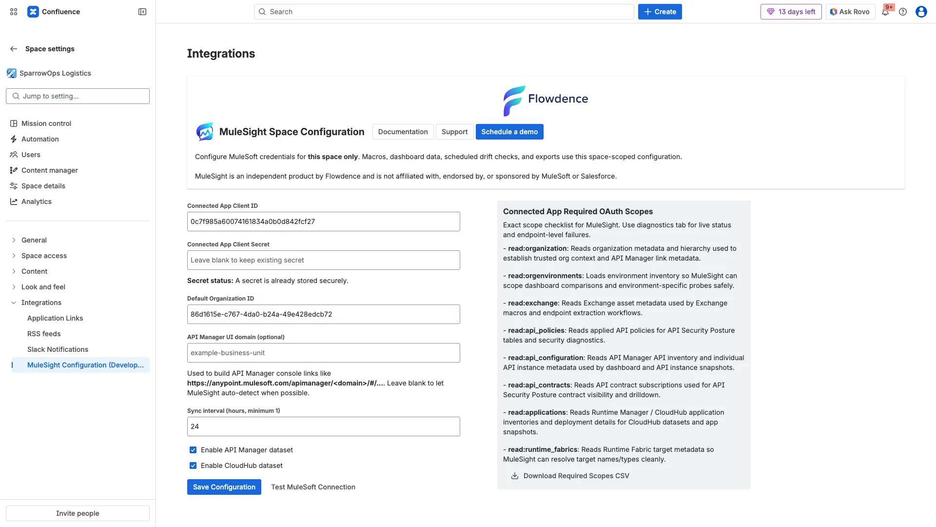 Configuration with required scope panel