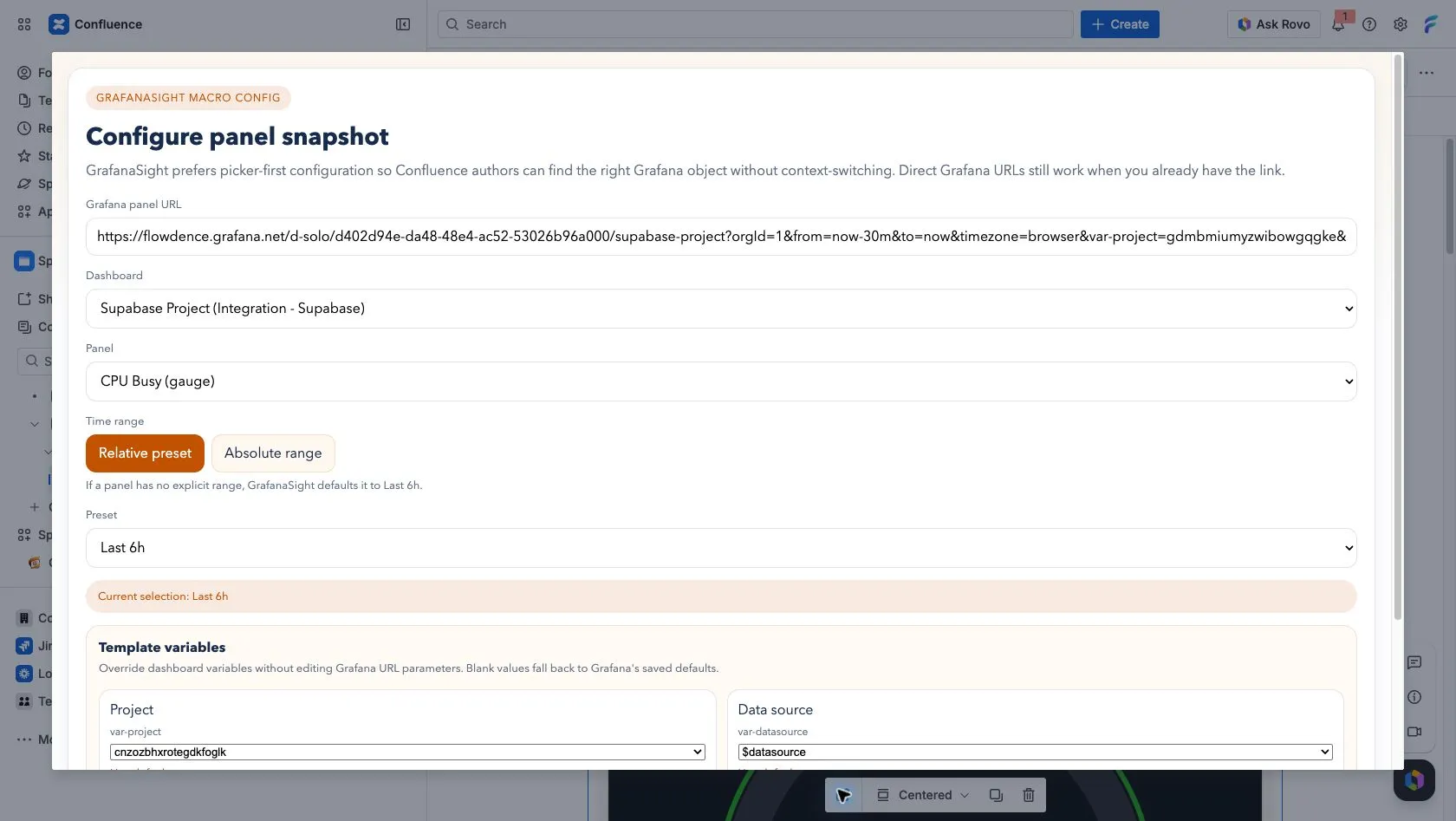 Panel macro configuration top fields