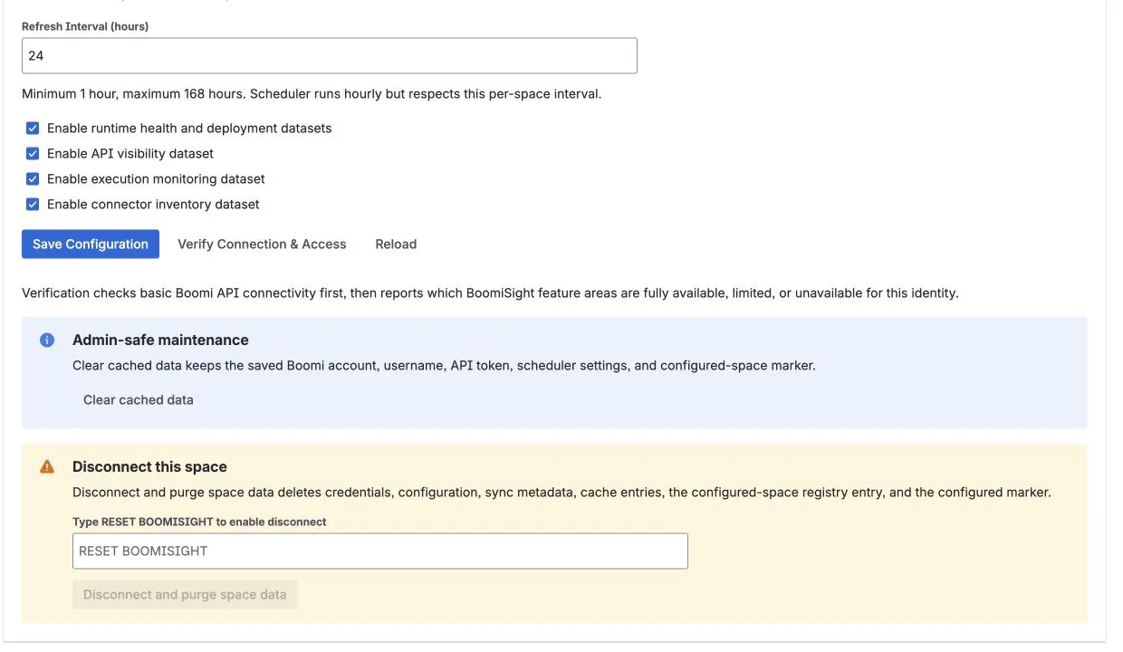 BoomiSight cache and disconnect controls