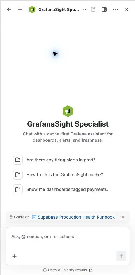 GrafanaSight Specialist selected in Rovo