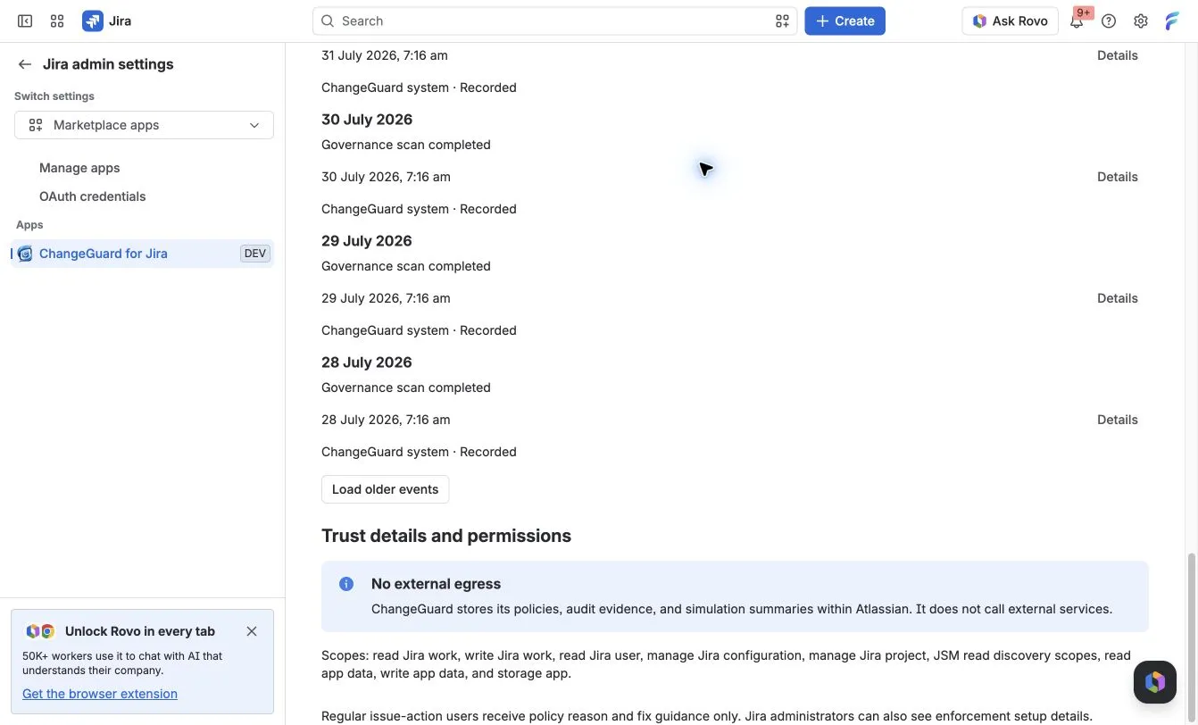 ChangeGuard Audit and trust details